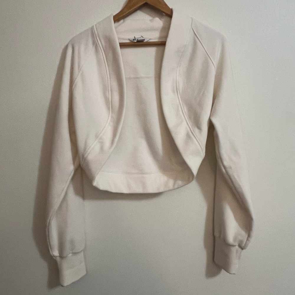 Athleta cream long sleeve cardigan top women's size Medium M Fleece lined